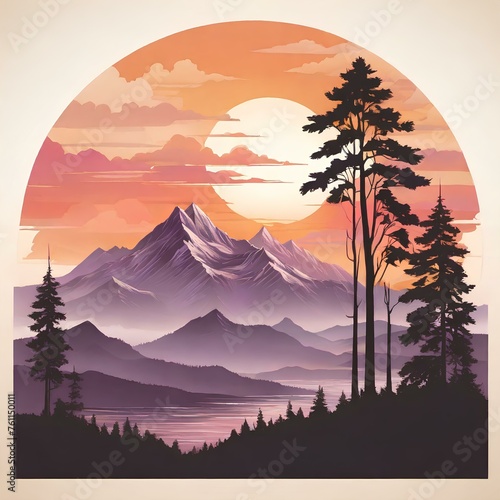 sunset with tree and mountain silhouette