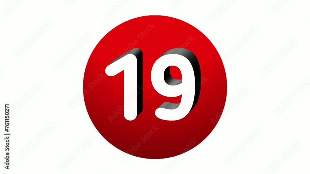 3D Number 19 nineteen sign symbol animation motion graphics icon on red sphere on white background,cartoon video number for video elements 3D Number 19 nineteen sign symbol animation motion graphics icon on red sphere on white background,cartoon video number for video elements