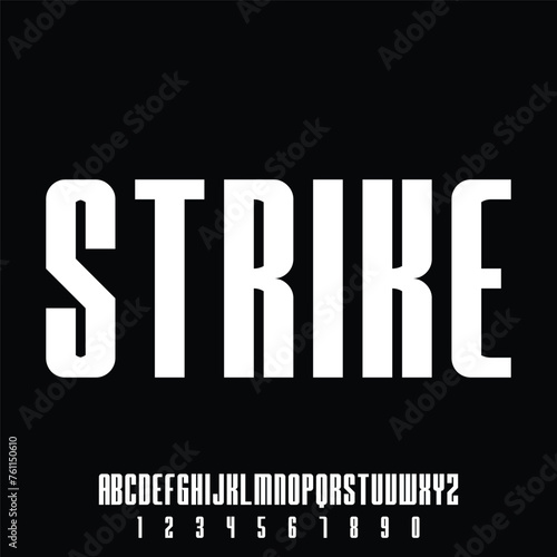 STRIKE, strong sporty military font style alphabetical vector set