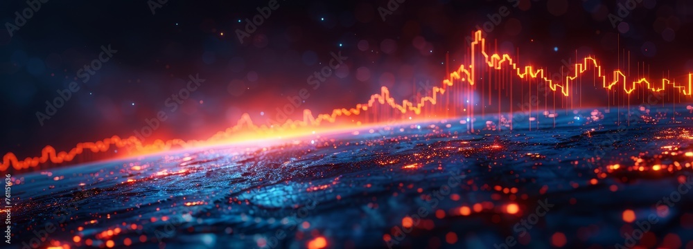 Financial stock market charts with trend lines, blue charts, orange and red lines and arrows, charts showing uptrends, background material for financial newspapers