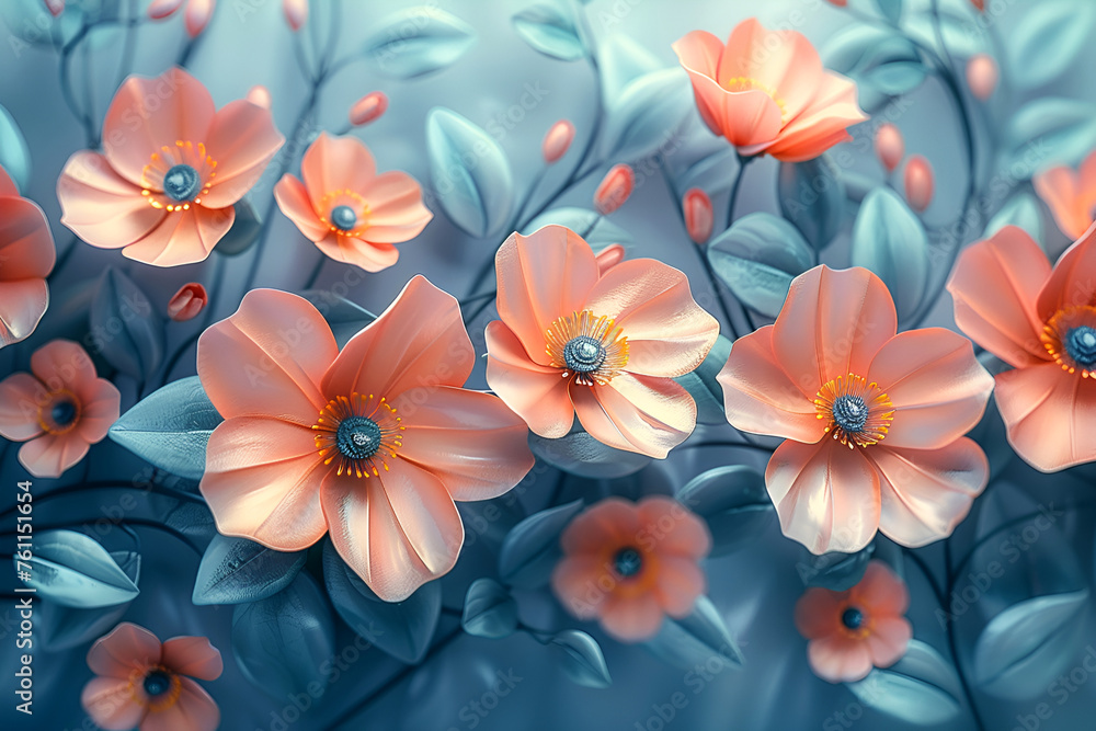 Mother's Day greeting card flowers and gift box on a blue background very colorful suitable for design. Volumetric 3D composition. Mother's Day greeting card flowers and gift box on a blue background very colorful suitable for design. Volumetric 3D composition.