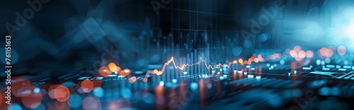 Financial stock market charts with trend lines, blue charts, orange and red lines and arrows, charts showing uptrends, background material for financial newspapers photo