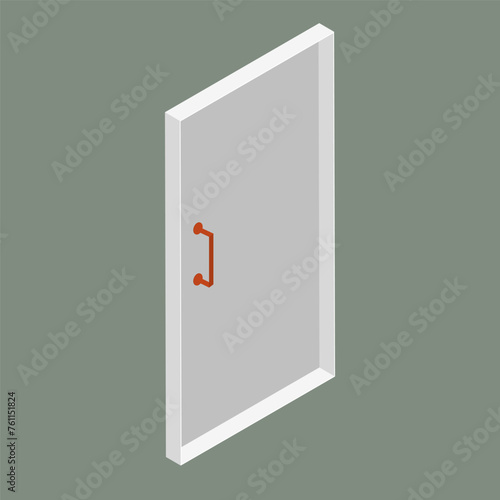 doorway with a metal door and a red handle in an isometric view, isolated on a plain background, 3D view