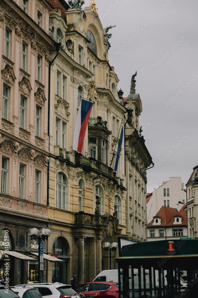 Buildings at the streets of Prague in a cloudy day