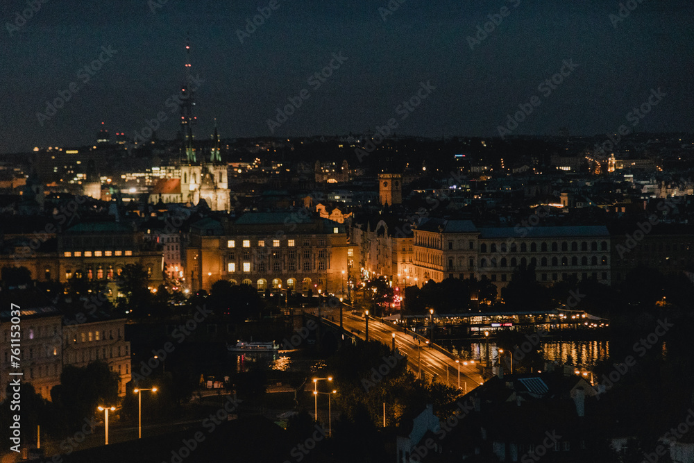Prague City landscape at night