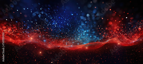Abstract blue cosmic space background wallpaper design concept with colorful digital technology glitter lights and particles © G