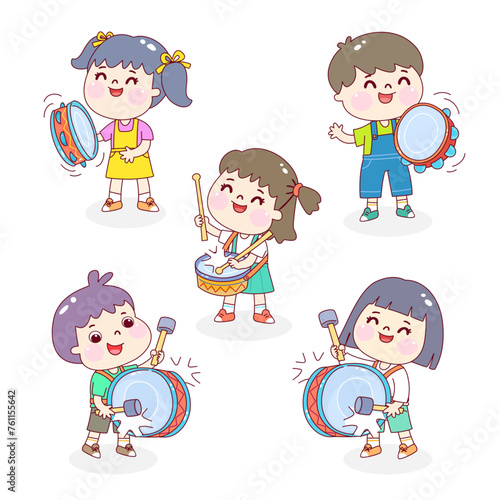 Set kids playing music vector.
