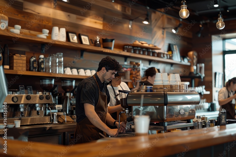 Teamwork in Action: Baristas Preparing Coffee Orders Together