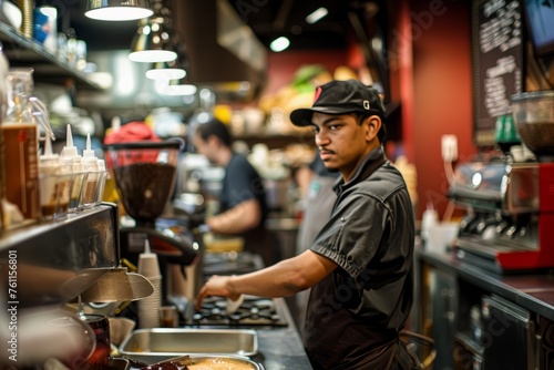 Coffee Shop Dynamics  Baristas Collaborating Behind the Counter