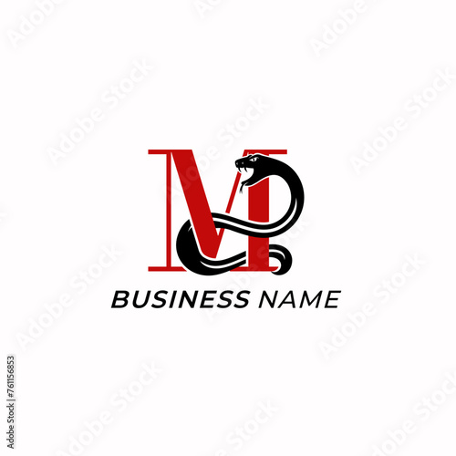 logo design creative letter M and snake