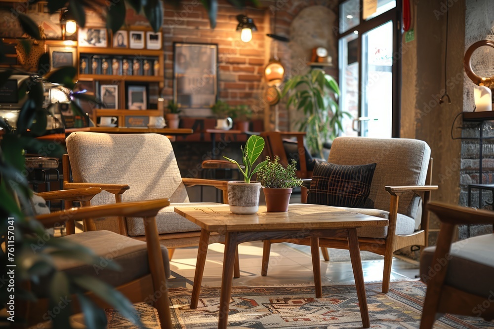 Warm and Welcoming Coffee Shop Corner with Natural Decor