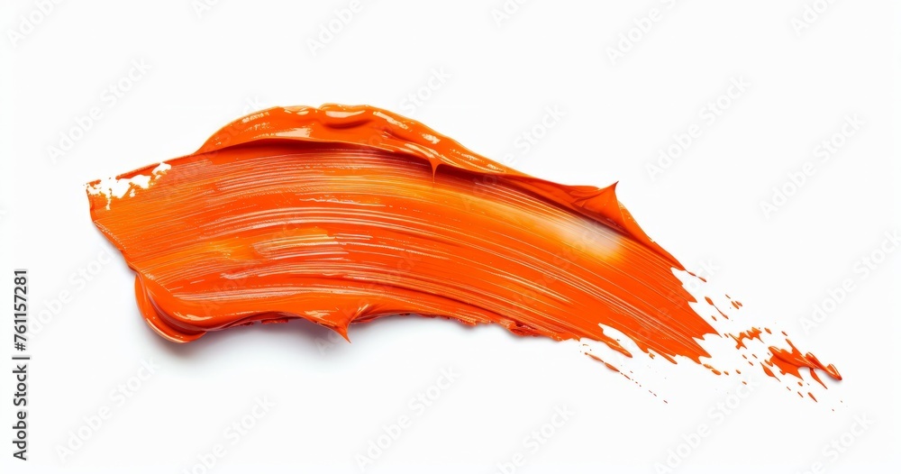 Orange lip gloss texture isolated on white background. Smudged cosmetic product smear. Make-up swatch product sample Orange lip gloss texture isolated on white background. Smudged cosmetic product smear. Make-up swatch product sample