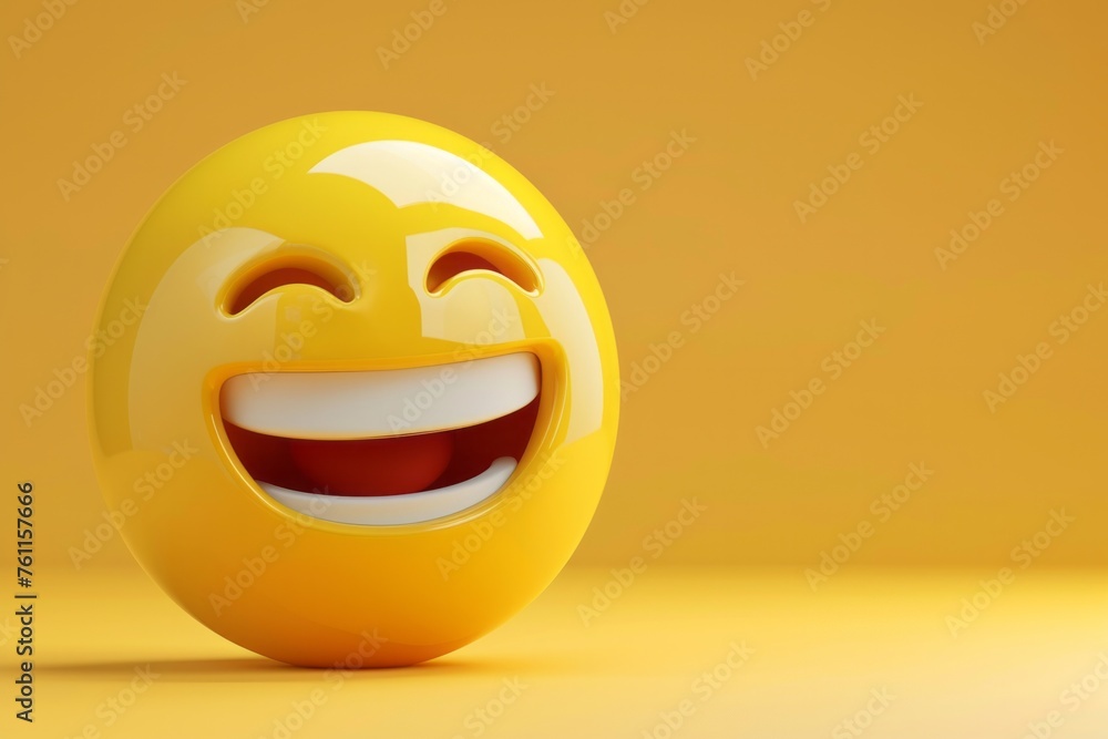 Fototapeta premium Grinning or smiling yellow emoji 3d style