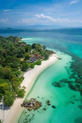 Escape to a secluded paradise island surrounded by crystal-clear waters and palm-fringed beaches with a nature background, where relaxation and rejuvenation await, Generative AI