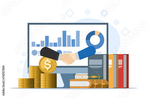 Concept of business agreement, business deal, cooperation, investment, partnership, partner, entrepreneur, startup, terms of legally binding agreement, flat vector illustration on a white background.