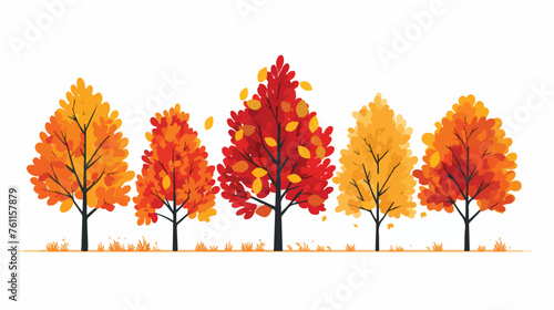 Autumn trees and isolated leaves on a white background