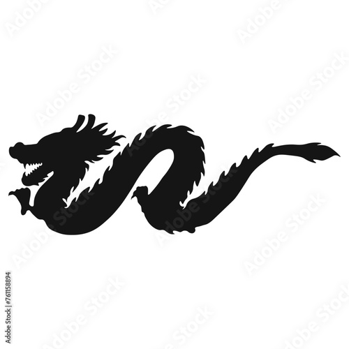 Chinese Dragon Silhouette. Chinese Zodiac. Flat Vector Illustration on White Background.