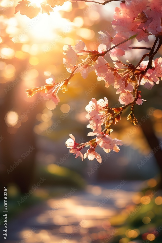 Obraz premium background with blossoming tree. Moody fantasy morning sunrise dreamy