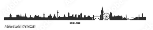 UK England country skyline with cities panorama. Vector flat banner, logo.  London, Manchester, Bradford, Bristol, Sheffield silhouettes for footer, steamer, header. Isolated graphic