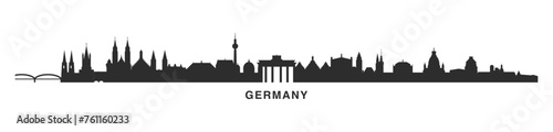 Germany country skyline with cities panorama. Vector flat banner, logo. Berlin, Frankfurt, Cologne, Hamburg, Dusseldorf silhouette for footer, steamer, header. Isolated graphic