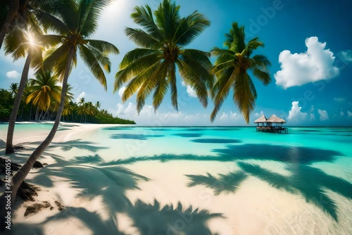 Tropical beach and palm trees, The Maldives, Indian Ocean
