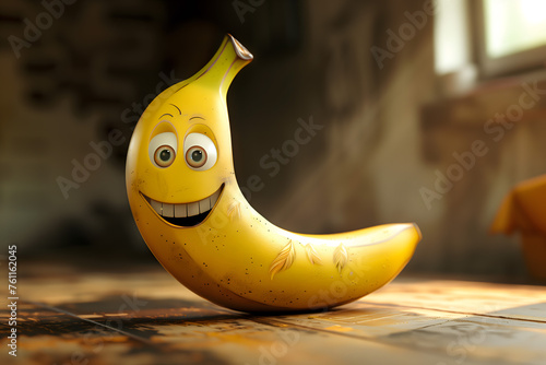 Cheerful funny cartoon banana smiling