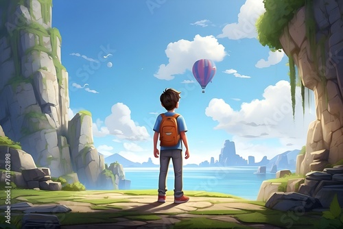 A lone boy standing in the fantasy world
