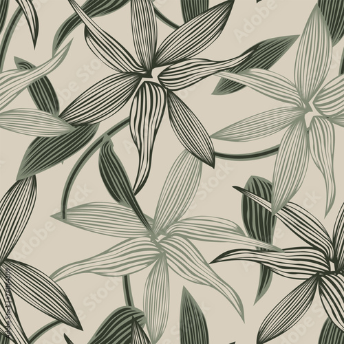 Neutral Colour Botanical Floral Seamless Pattern Design