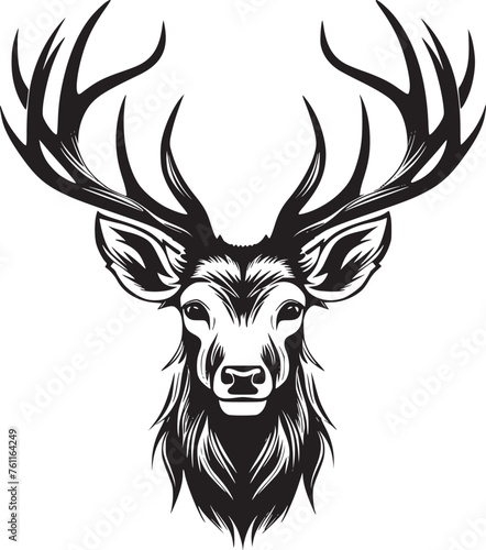 Monochrome deer head with elegant antler