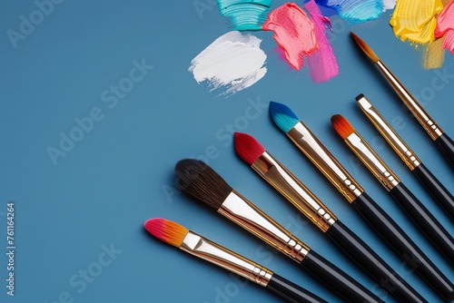 flat lay colorful aquarelle brushes