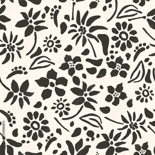 Abstract silhouette pattern of black flowers on a light background.