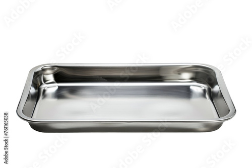 Shiny Stainless Steel Tray Isolated on Transparent Background.