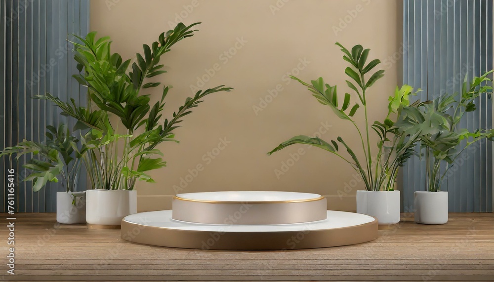 Charming Greens: Luxury Podium Accented with an Elegant Plant for Added Class