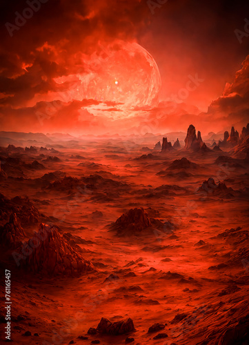 Beautiful cosmic landscape of the surface of an unknown planet.