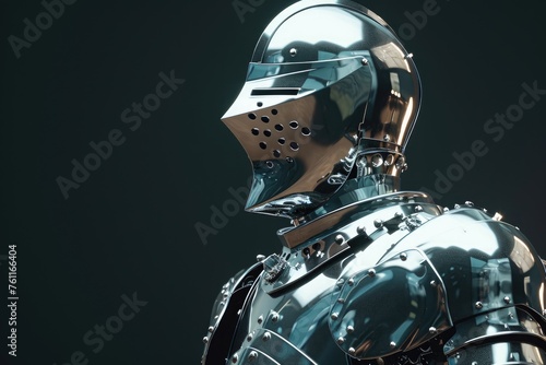 A man wearing a suit of armor with a helmet stands firmly, ready for battle, A stylised armoured knight representing cybersecurity, AI Generated