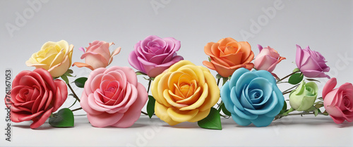 Set of colorful 3d render rose blossom, isolated beautiful flowers illustration on transparent background