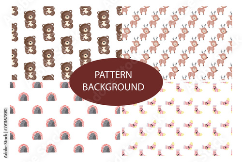 set of popular trend animal pattern background design. textile fabric. crown, bird, parrot, tree