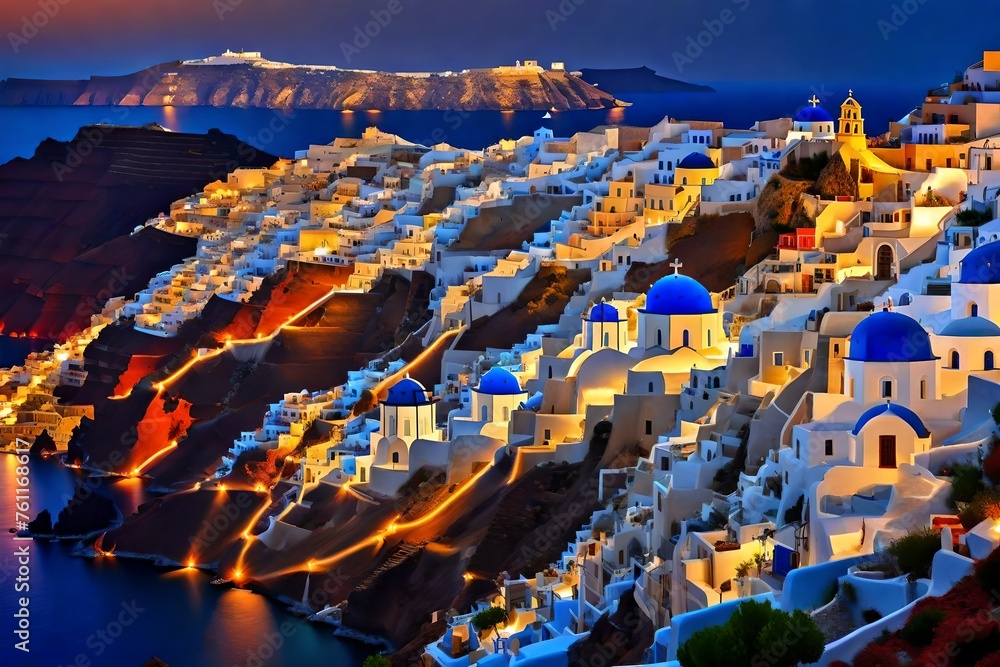 Santorini night - Greece vacation background 
