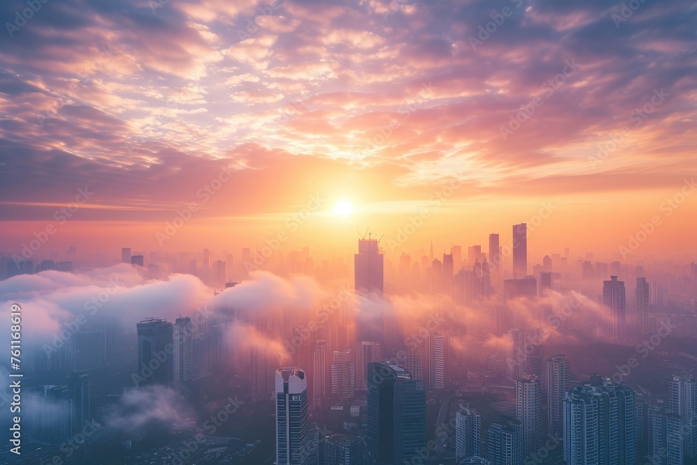 The sun is casting a golden glow as it sets over a city, illuminating the towering buildings, A sunrise over a city, symbolising new investment opportunities, AI Generated The sun is casting a golden glow as it sets over a city, illuminating the towering buildings, A sunrise over a city, symbolising new investment opportunities, AI Generated