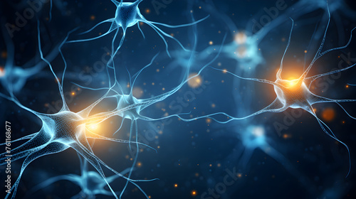 neurons of nervous system Neurobiology Neuroscience Neurotechnology blue background photo