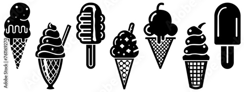 Ice cream icons, Icons with frozen treats. Concept of delicious ice cream, for design.