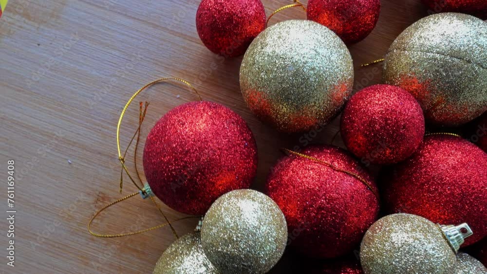 Close Up of Golden and Red Christmas Balls on a Christmas Background Close Up of Golden and Red Christmas Balls on a Christmas Background