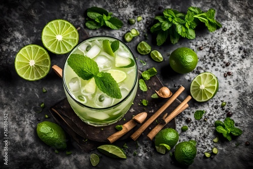 Mojito drink from top view, isolated on white background