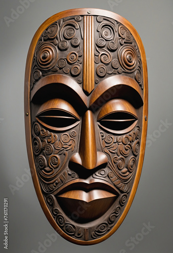 a carved african mask wood sculpture isolated on a transparent background