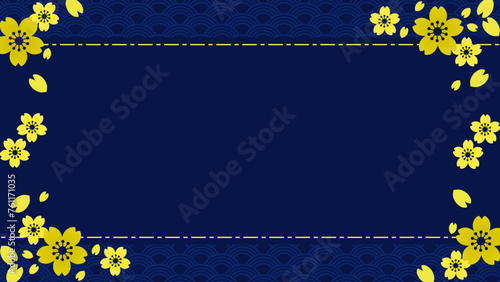 金色の桜と和柄のフレーム型背景