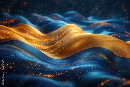 Blue and gold waves background. Generative AI
