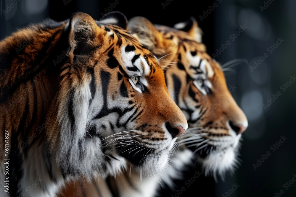 Obraz premium Group of three tigers standing together. Generative AI