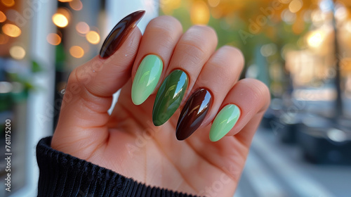 Hand Showcasing Contrast of Cool Mint and Deep Burgundy Nails.