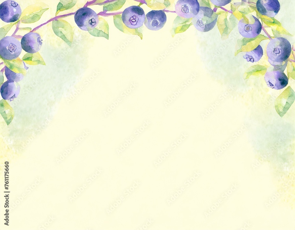 Watercolor style blueberry illustration frame.