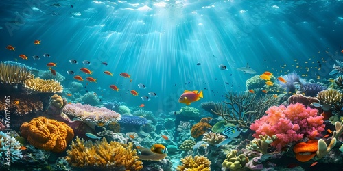 Explore the vibrant world of coral reefs at risk of extinction. Concept Marine biodiversity, Coral reef conservation, Threatened ecosystems, Underwater beauty, Climate change impact